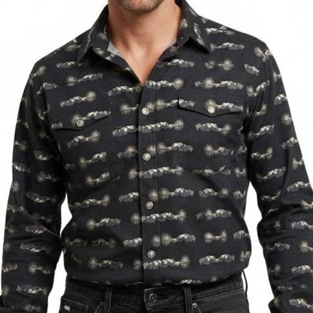 Vtg Brooks & Dunn Western Shirt M Black Tribal Southwestern Cotton Button Up USA